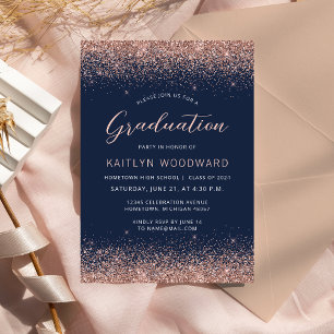 Invitation Fête de remise des diplômes Navy Blue Rose Gold Gl
