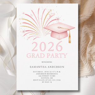 Invitation Fête de remise des diplômes Or Rose Moderne 2026