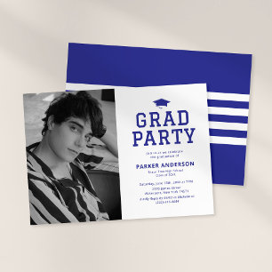Invitation Fête de remise des diplômes Photo Bleu Varsity