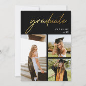 Invitation Fête de remise des diplômes photo or et noir moder (Devant)