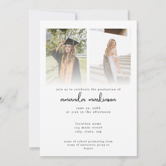 Invitation Fête de remise des diplômes photo or et noir moder (Dos)