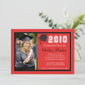 Invitation Fête de remise des diplômes photo rouge et noire (Debout devant)