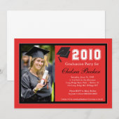 Invitation Fête de remise des diplômes photo rouge et noire (Devant / Derrière)