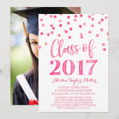 Invitation Fête de remise des diplômes rose de confettis (Devant / Derrière)