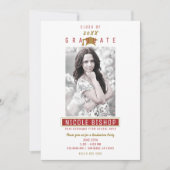 Invitation Fête de Remise des Diplômes Rouge Marron Or Blanc (Devant)