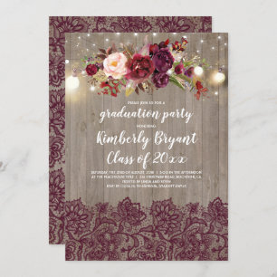 Invitation Fête de remise des diplômes rustique de dentelle