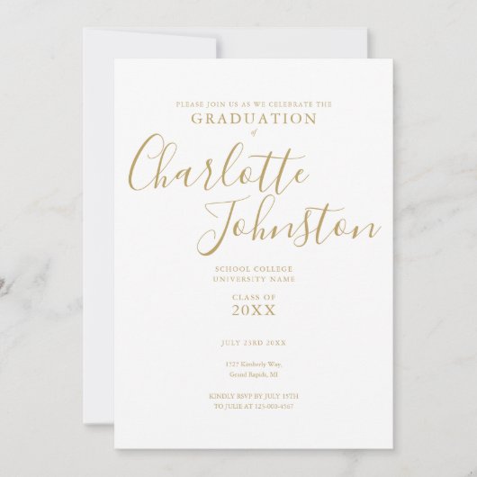 Invitation Fête de remise des diplômes Simple Élégant Script (Devant)
