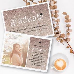 Invitation Fête de remise des diplômes simple paillettes bron