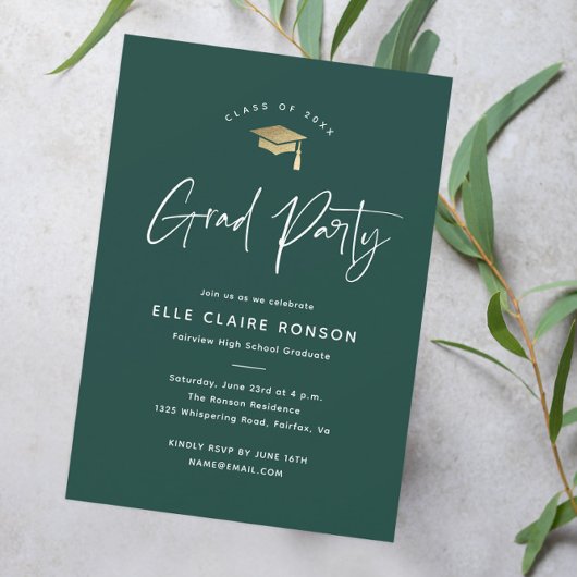 Invitation Fête de remise des diplômes Simple Script Vert