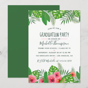Invitation Fête de remise des diplômes tropicale à l'aquarell