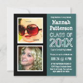 Invitation Fête de remise des diplômes turquoise avec 2 (Devant)