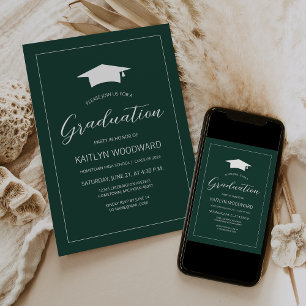 Invitation Fête de remise des diplômes Vert Emeraude et Casqu