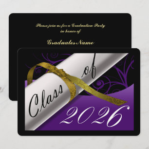 Invitation Fête de remise des diplômes violet et or