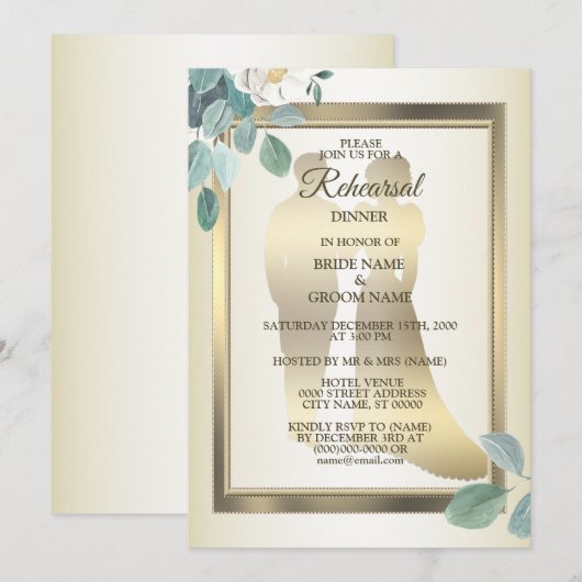 Invitation Fête de Répétition de Mariage Fleurs Feuilles Vert (Devant / Derrière)