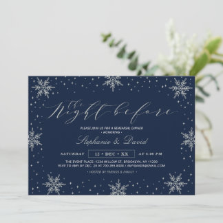 Invitation Fête de répétition d'hiver Silver & Navy Snow