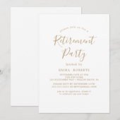 Invitation Fête de retraite avec calligraphie dorée délicate  (Devant / Derrière)