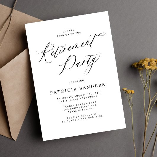 Invitation Fête de retraite avec calligraphie minimaliste