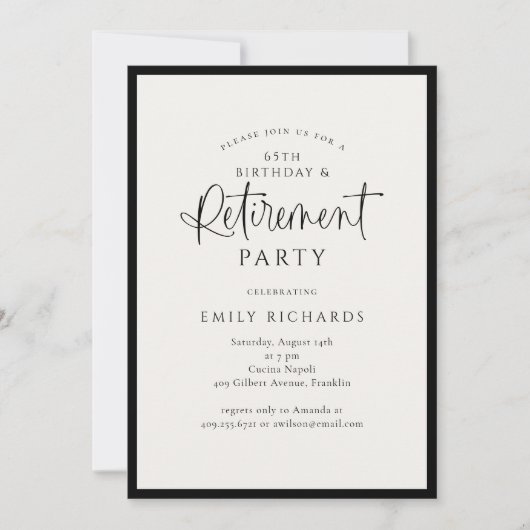 Invitation Fête de retraite avec écriture calligraphique simp (Devant)