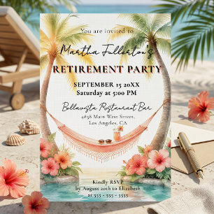 Invitation Fête de retraite avec hamac tropical à l'aquarelle