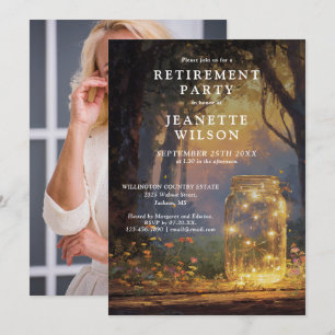 Invitation Fête de retraite avec photo de bocal Mason de forê