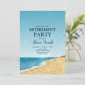 Invitation Fête de retraite avec plage, mer et reflets de len (Debout devant)