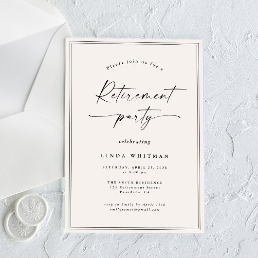 Invitation Fête de retraite avec une écriture calligraphique