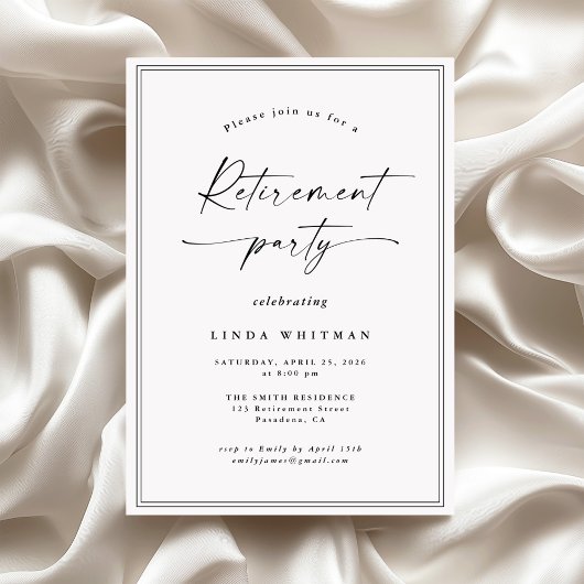 Invitation Fête de retraite avec une écriture calligraphique