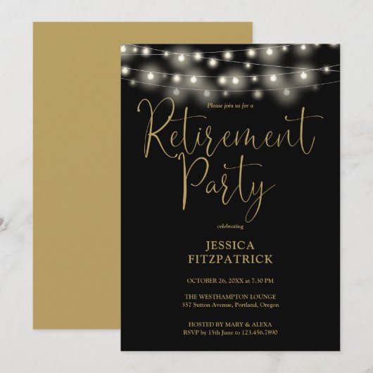 Invitation Fête de retraite Black And Gold String (Devant / Derrière)