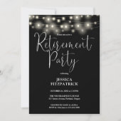 Invitation Fête de retraite Black and White String Lights (Devant)