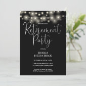 Invitation Fête de retraite Black and White String Lights (Debout devant)