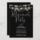 Invitation Fête de retraite Black and White String Lights (Devant / Derrière)