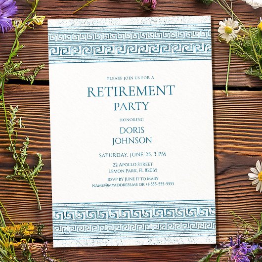 Invitation Fête de retraite bleue avec éléments en pierre