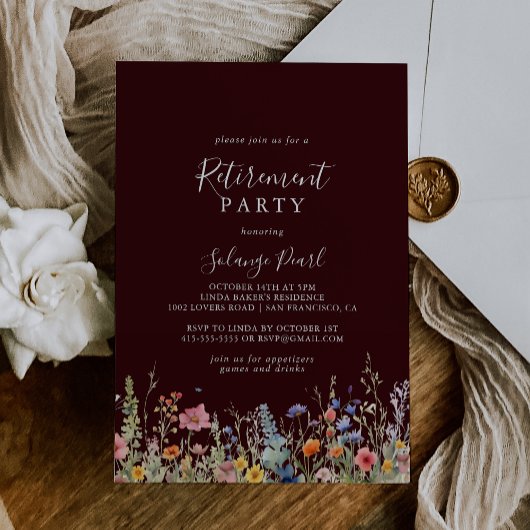 Invitation Fête de retraite botanique de prairie rustique