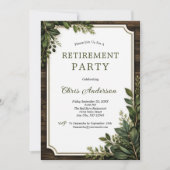 Invitation Fête de retraite botanique de verdure en bois rust (Devant)