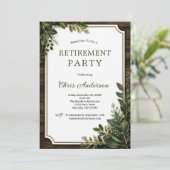 Invitation Fête de retraite botanique de verdure en bois rust (Debout devant)