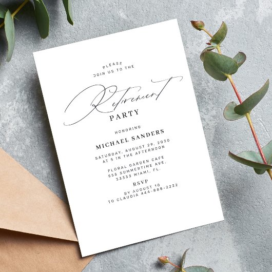 Invitation Fête de retraite calligraphie classique minimalist