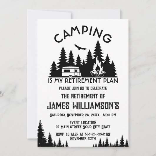 Invitation Fête de retraite Camping (Devant)