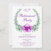 Invitation Fête de retraite Courbe florale d'aquarelle violet (Devant)