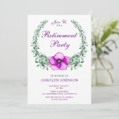 Invitation Fête de retraite Courbe florale d'aquarelle violet (Debout devant)