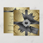 Invitation Fête de retraite de femme en damas doré (Devant / Derrière)