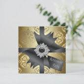 Invitation Fête de retraite de femme en damas doré (Debout devant)