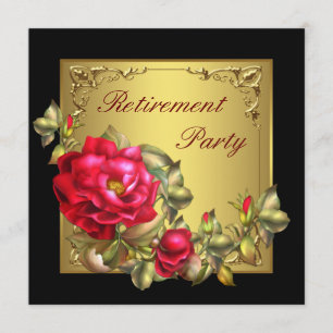 Invitation Fête de retraite de femme Or Noir Rose Rouge