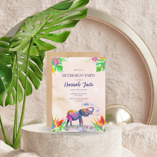 Invitation Fête de retraite de l'éléphant coloré à l'aquarell