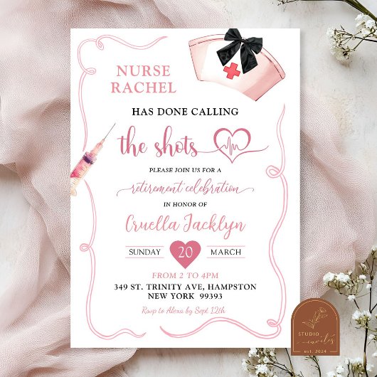 Invitation Fête de retraite de l'infirmière Coquette au nœud