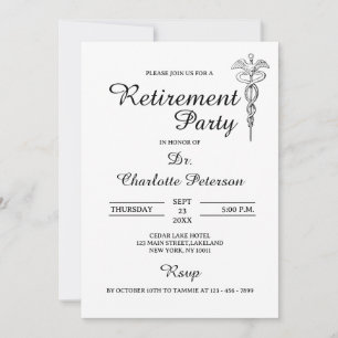 Invitation Fête de retraite de médecin minimaliste noir et bl