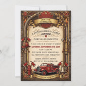 Invitation Fête de retraite de pompier vintage (Dos)