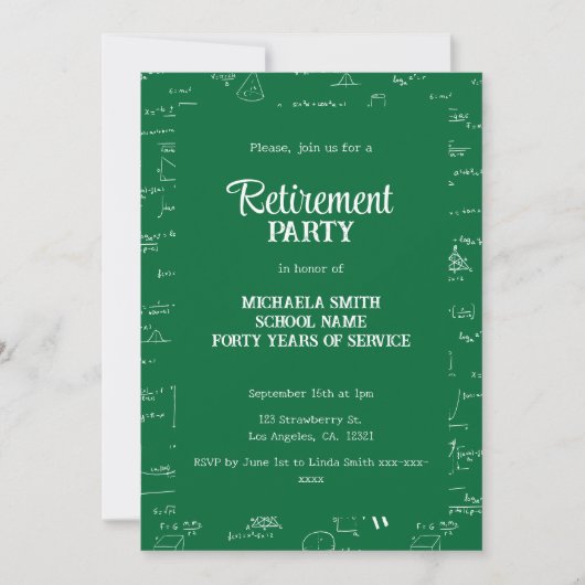 Invitation Fête de retraite de professeur de mathématiques Si (Devant)