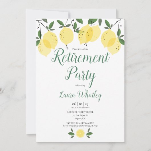 Invitation Fête de retraite des citrons modernes (Devant)