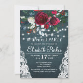Invitation Fête de retraite d'hiver florale bordeaux rustique (Devant)