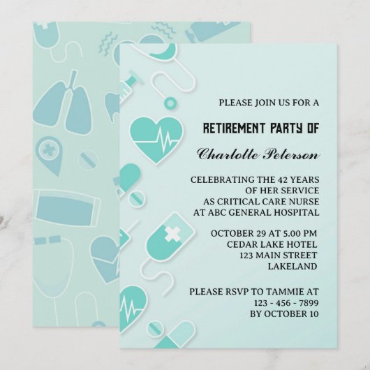 Invitation Fête de retraite d'infirmière moderne et unique (Devant / Derrière)